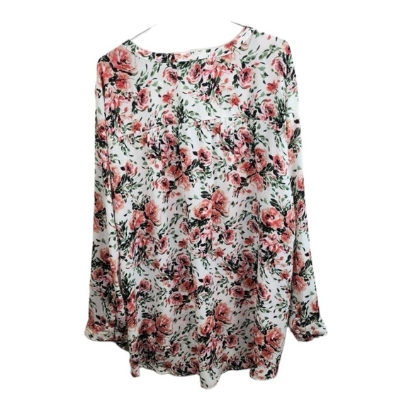 TORRID White Pink Floral Long Sleeve Button Front Long Tunic Blouse Size 3XL - Picture 7 of 10